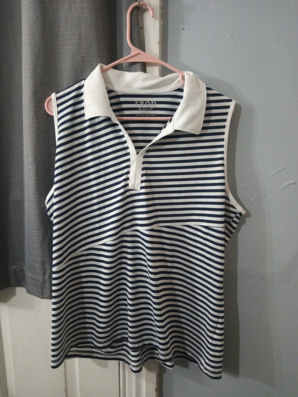IZOD Sleeveless Striped Polo Tank Top - Navy and White